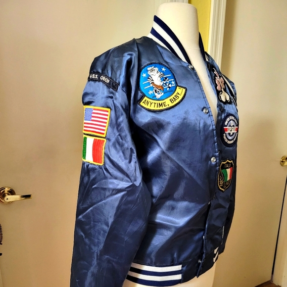 Vintage U.S. Navy Satin Bomber Jacket "Coolest Jacket" Navy Aviator Bomber sz Sm - Picture 14 of 16